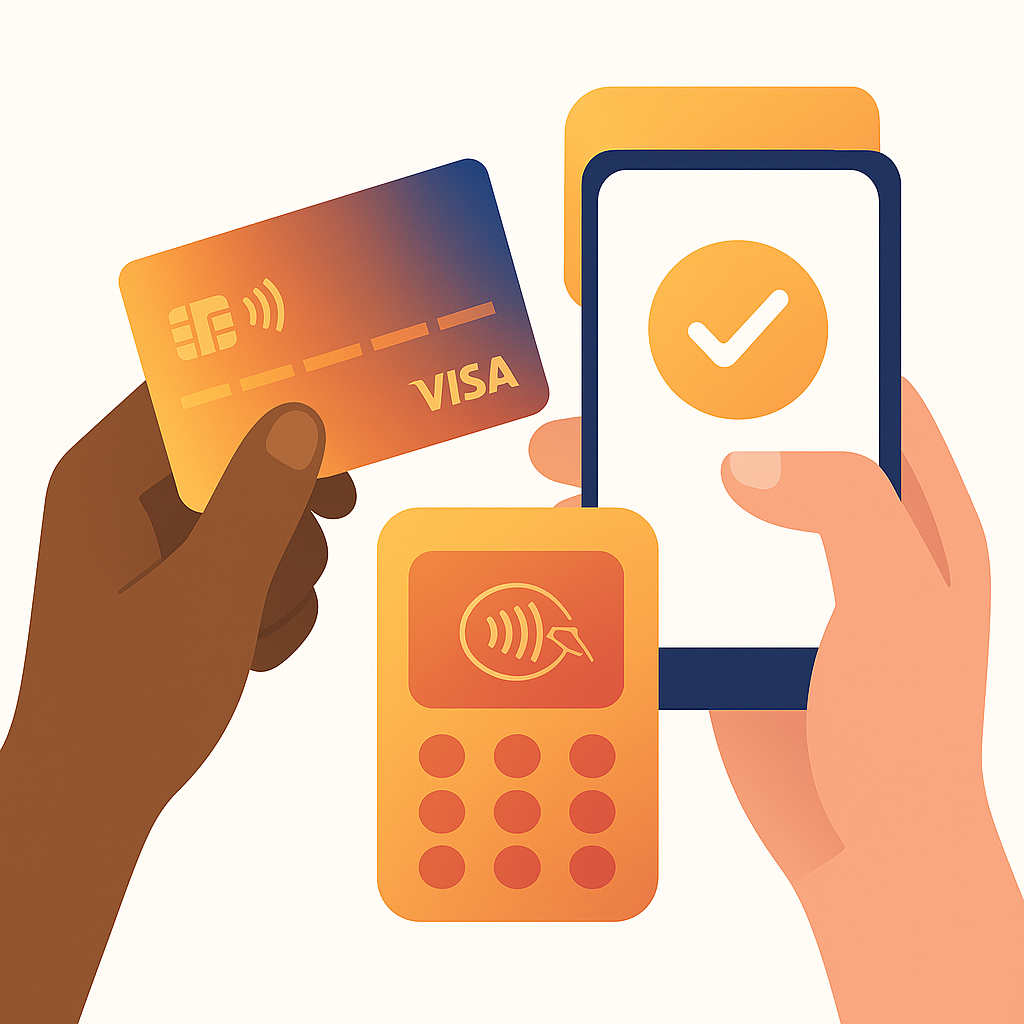 Contactless payment illustration with card and mobile device